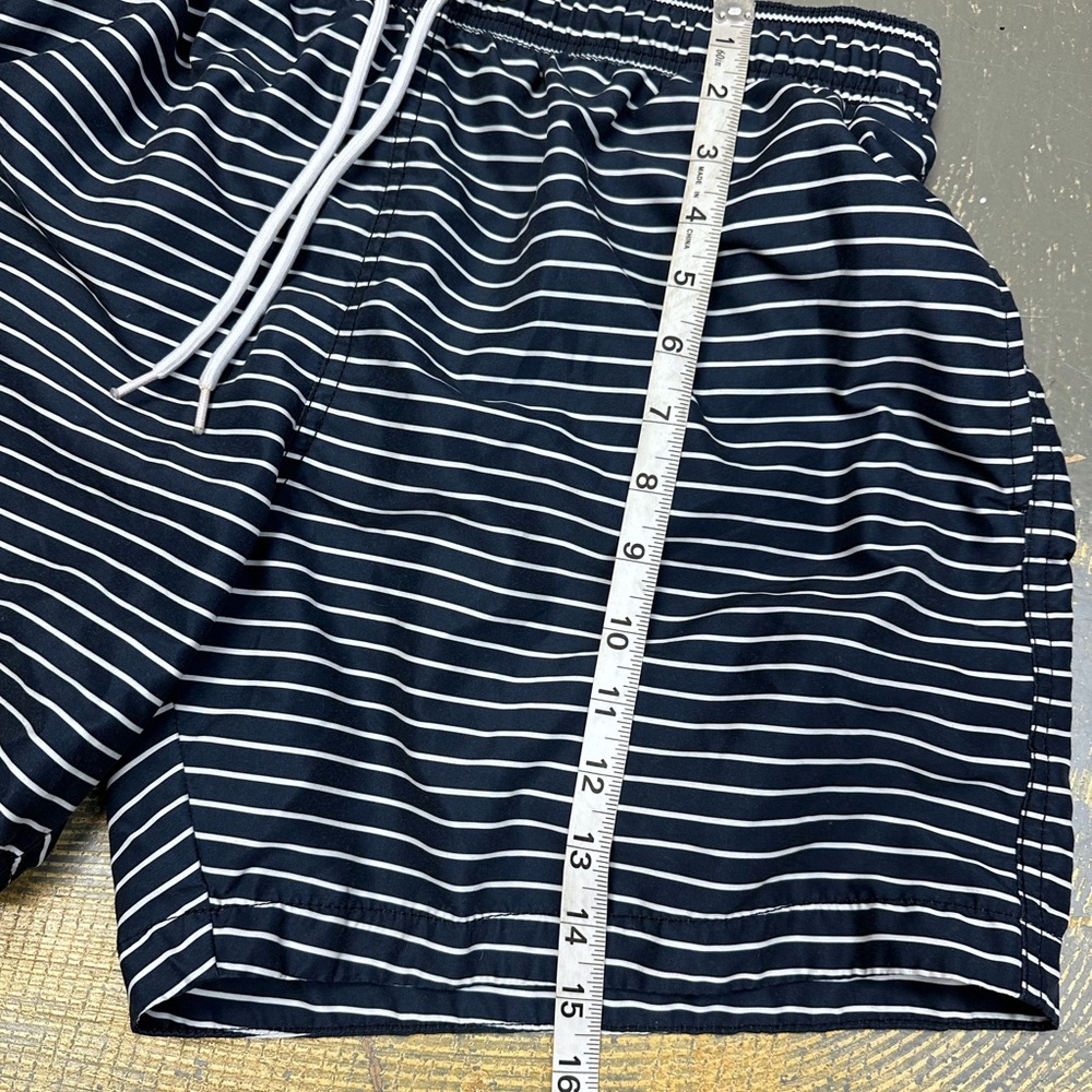 H&M Nylon Swim Shorts Mens Navy Blue White Stripes Large Trunks - Picture 10 of 11